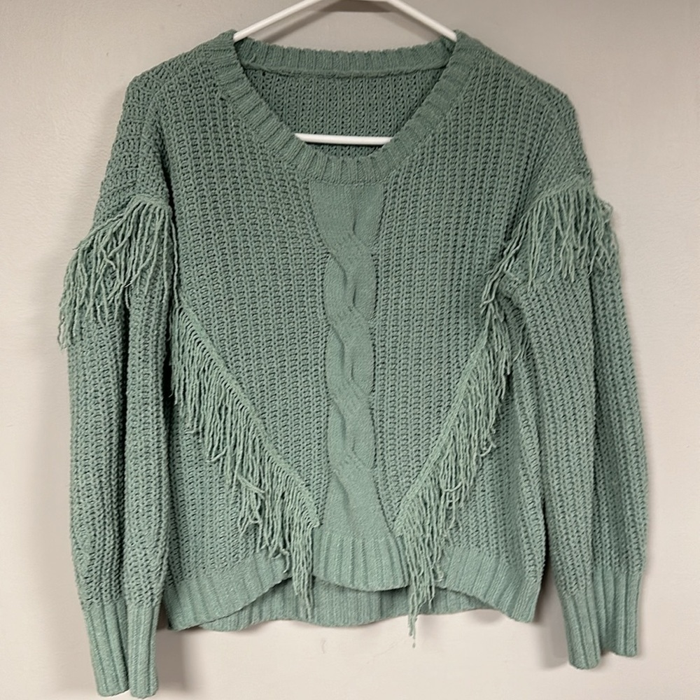 No boundaries juniors chenille fringe sweater size L (11/ 13) open knit cozy